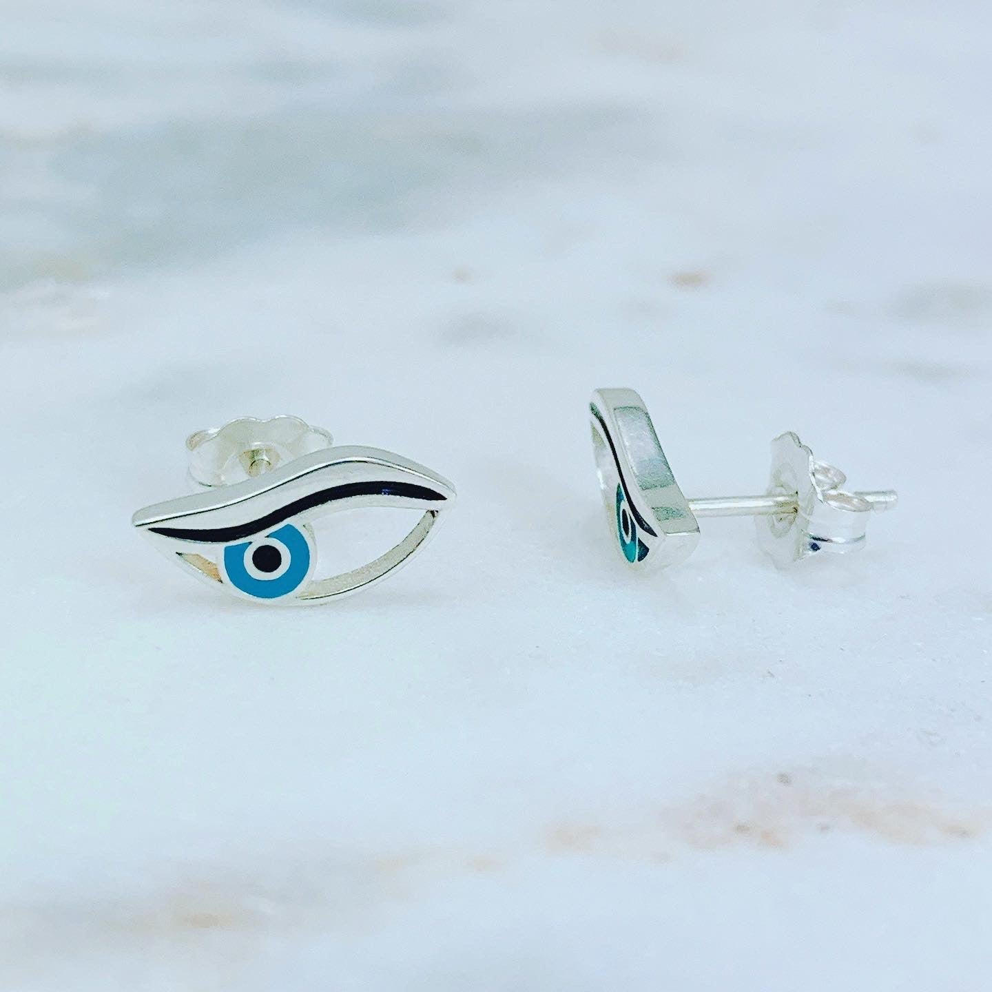 Evil Eye Earrings-Sterling Silver Stud Earrings