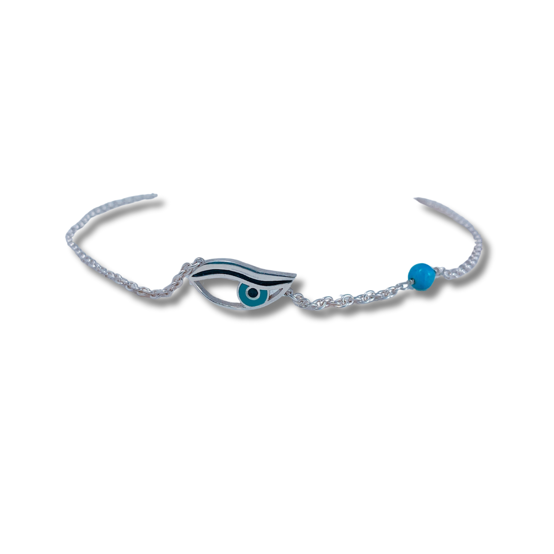 Evil Eye Sterling Silver Anklet-Natural Turquoise Bead