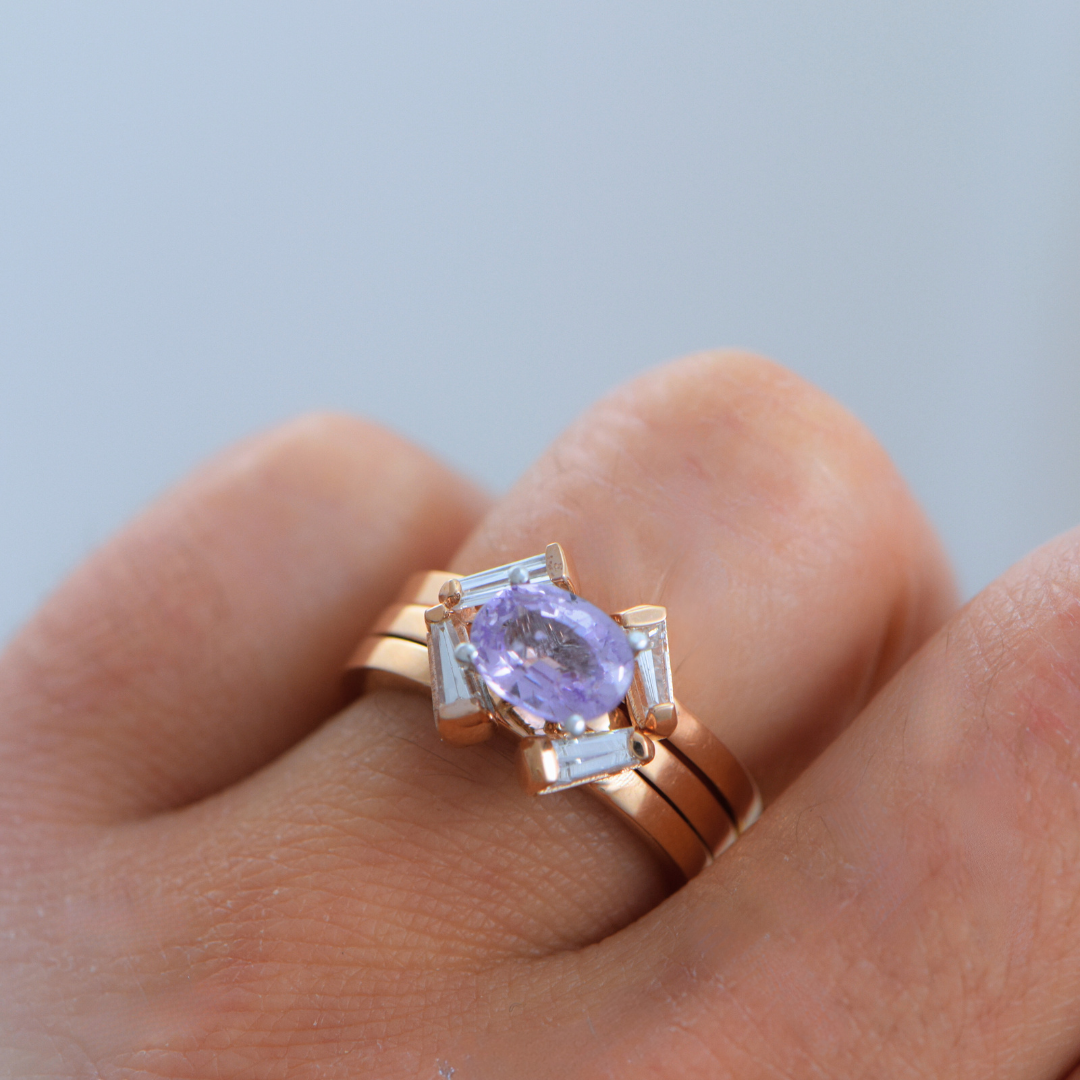 Lavender sapphire wedding ring set