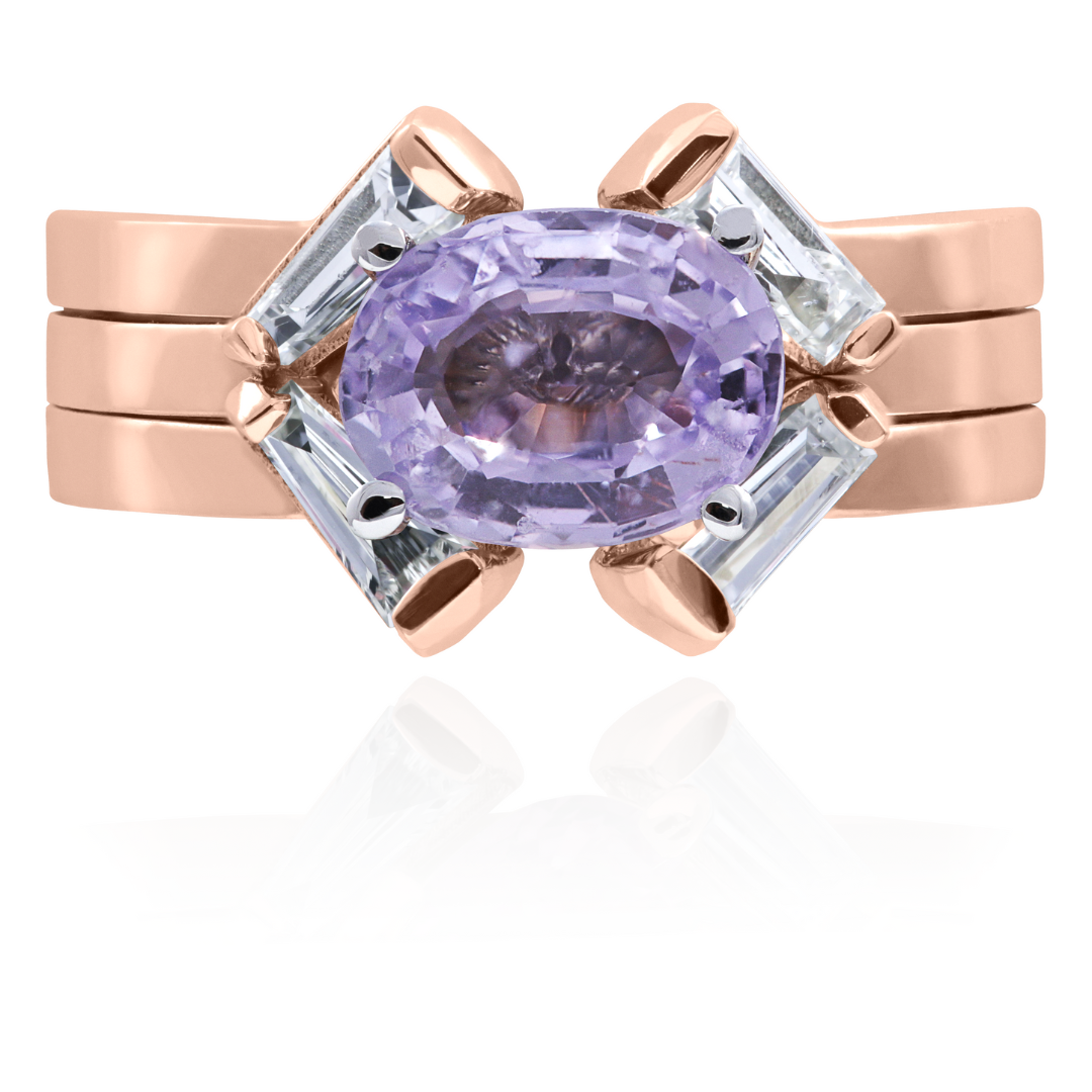 Lavender sapphire wedding ring set