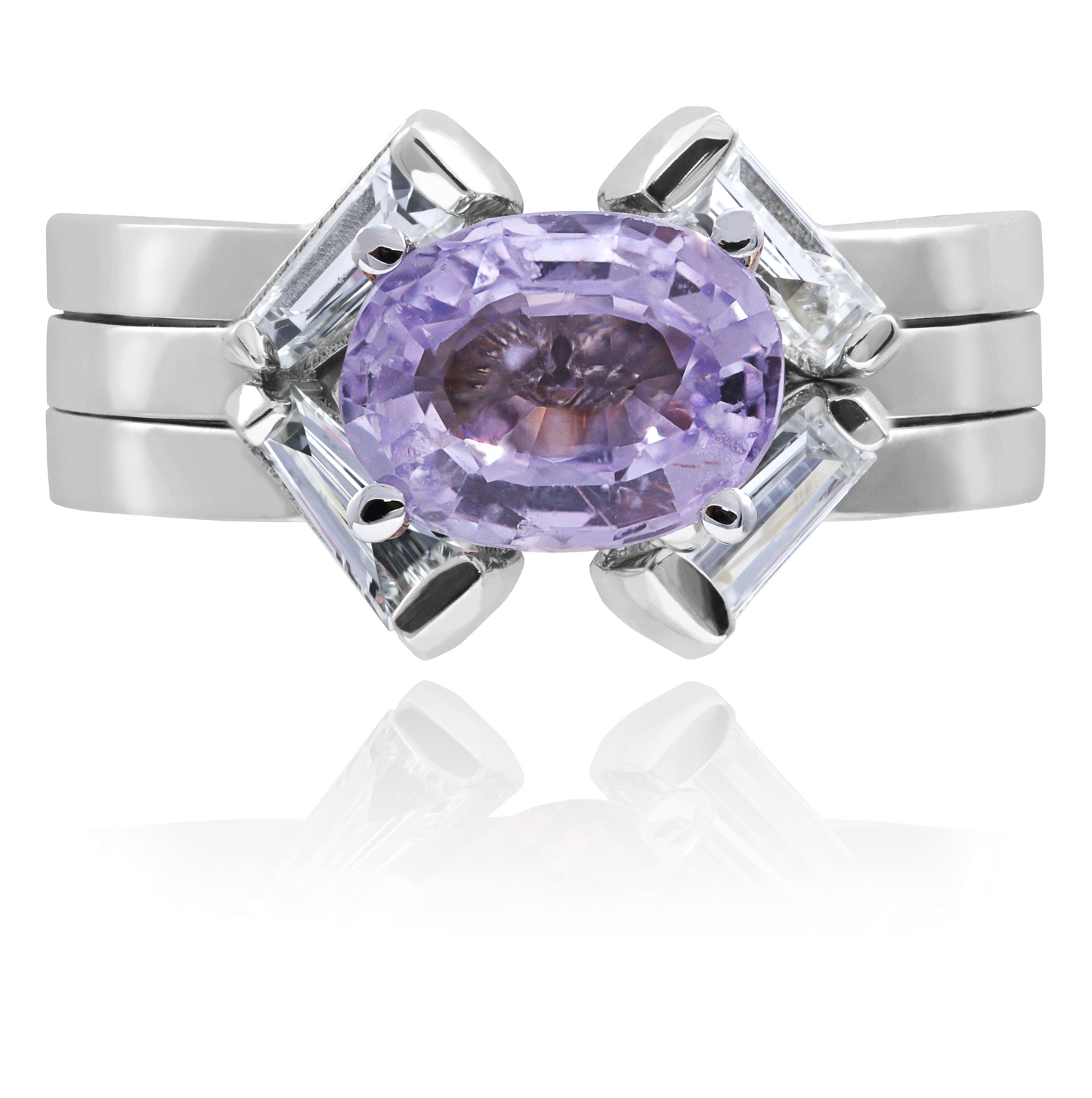 Lavender sapphire wedding ring set