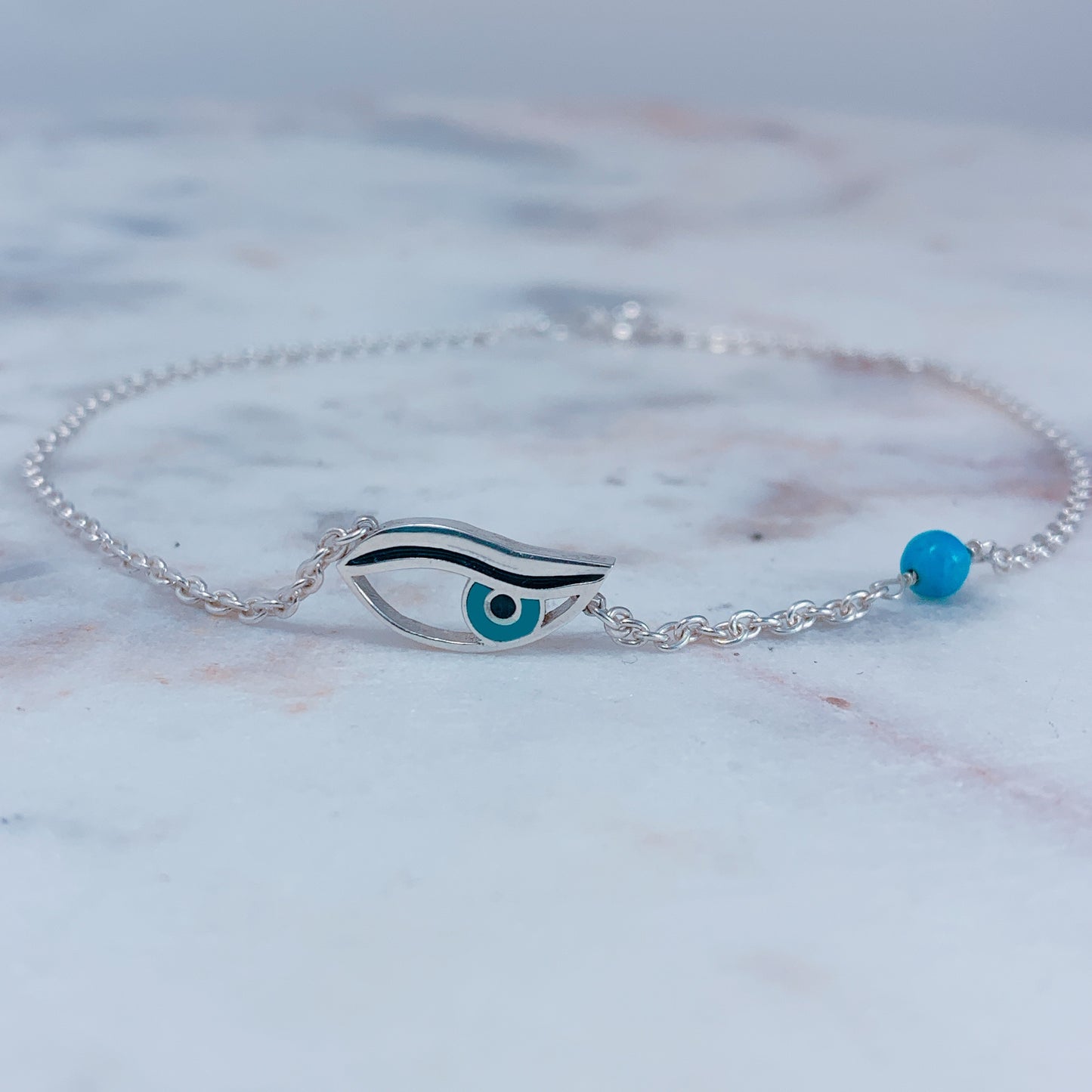 Evil Eye Sterling Silver Anklet-Natural Turquoise Bead