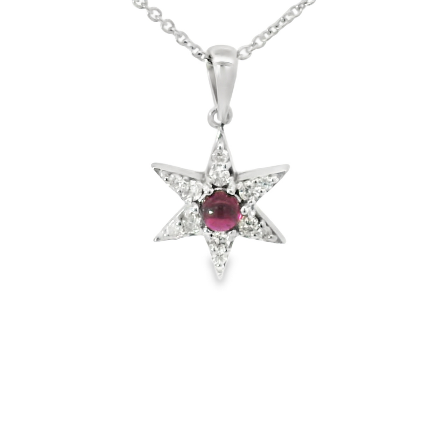 Star burst diamond and garnet pendant