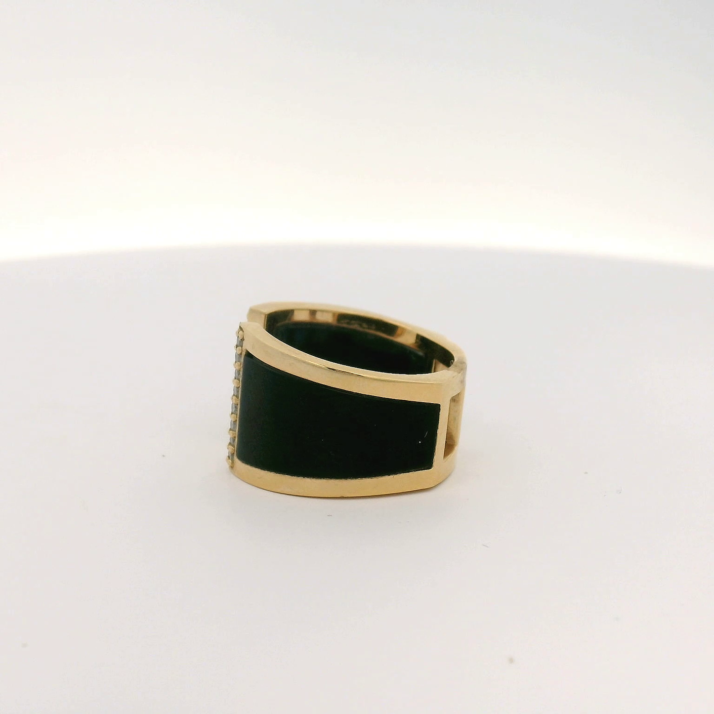 Black jade and diamond balance ring